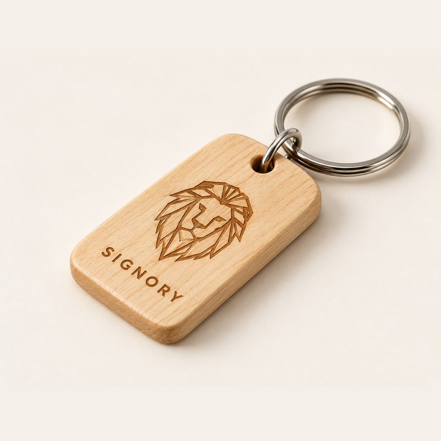 Wooden key rings, one name per piece (illustrative image)