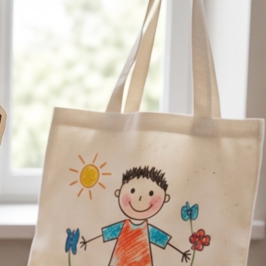 Tote bag avec un dessin d'enfant (visuel d'illustration)